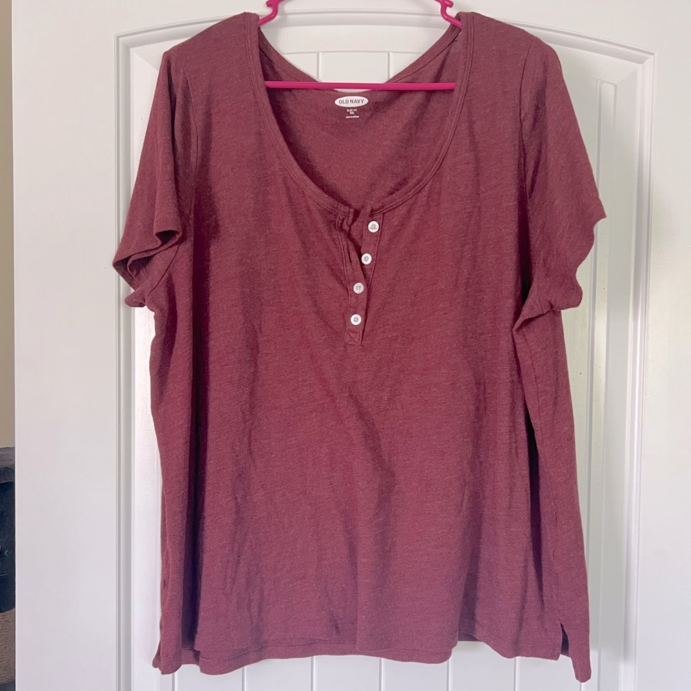Old Navy Burgundy Scoop Neck Henley Button Up Tee